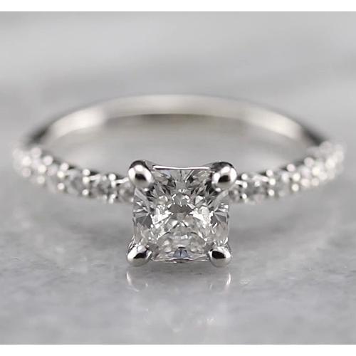 1.50 Carats Bague de Fiançailles Réel Diamant Radiant Or Blanc 14K