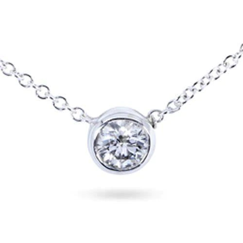 1.50 Carats Lunette Ronde Sertie Réel Diamant Pendentif Oreille De Chien Or Blanc 14K