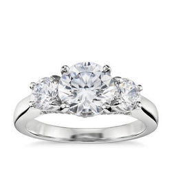 1.50 carats Naturel diamant Coupe Ronde bague de mariage 3 pierres or blanc 14K