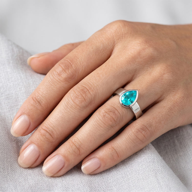 1,50 carats Paraiba Néon Bague Pierre Précieuse en Or 14K Blanc