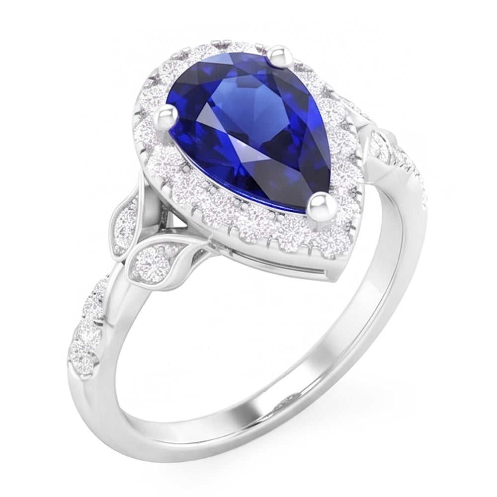 1,50 carats Saphir Bleu Bague Pierre de Couleur en Or Blanc 14