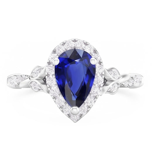 1,50 carats Saphir Bleu Bague Pierre de Couleur en Or Blanc 14