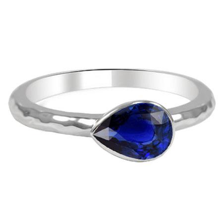 1.50 carats bague solitaire saphir bleu serti clos forme poire or 14 carats