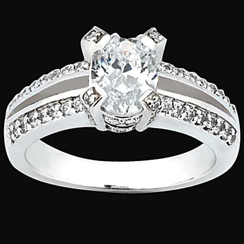 1.51 Carats Ovale Et Rond Bague De Fiançailles En Réel Diamant Serti De Bijoux