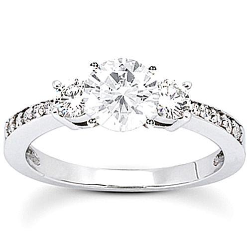 1.51 Carats Réel Diamants Bague de Fiançailles 3 Pierres Or Blanc 14K