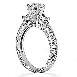 1.51 ct. Bague De Mariage A Trois Pierres EnOr Et Réel Diamants De Style Antique