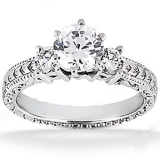 1.51 ct. Bague De Mariage A Trois Pierres EnOr Et Réel Diamants De Style Antique