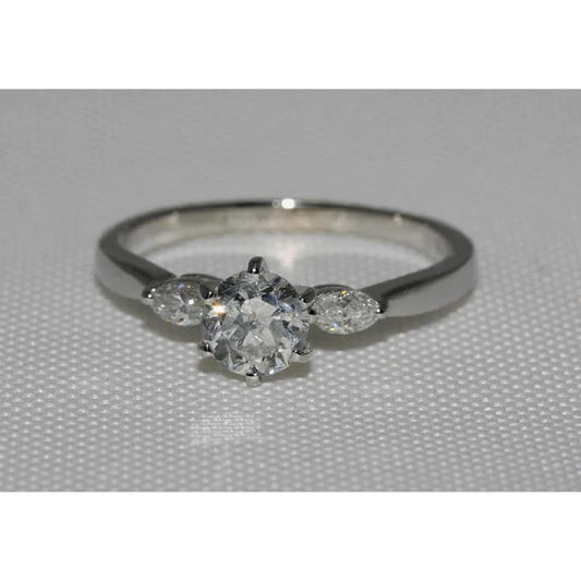 1.55 Carat Réel Diamants Bague De Fiançailles 3 Pierres Or Blanc