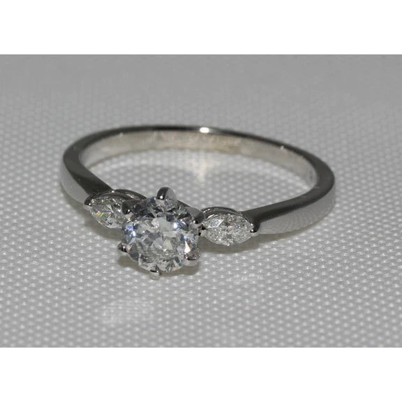 1.55 Carat Réel Diamants Bague De Fiançailles 3 Pierres Or Blanc