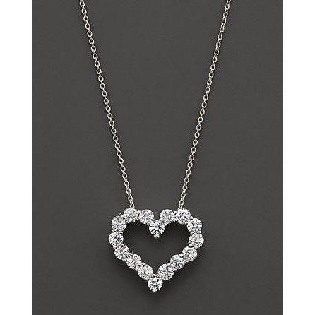 1.6 ct diamant rond style coeur collier pendentif en or blanc 14 carats - HarryChadEnt.FR