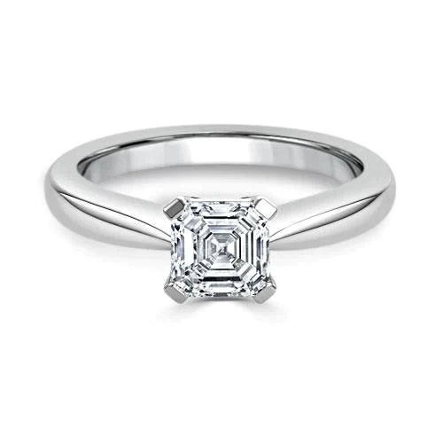 1.60 Carats Asscher Véritable Diamant Solitaire Bague 4 Griffes Or Blanc 14K