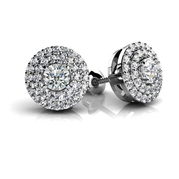1.68 Ct Halo Magnifiques Boucles D'Oreilles Réel Diamants Ronds Taille Brillant Blanc