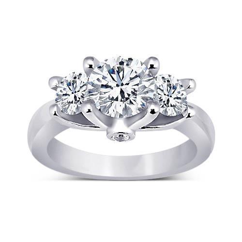 1.71 ct. Bague D'anniversaire 3 Pierres Véritable Diamants Ronds Bijoux En Or Blanc