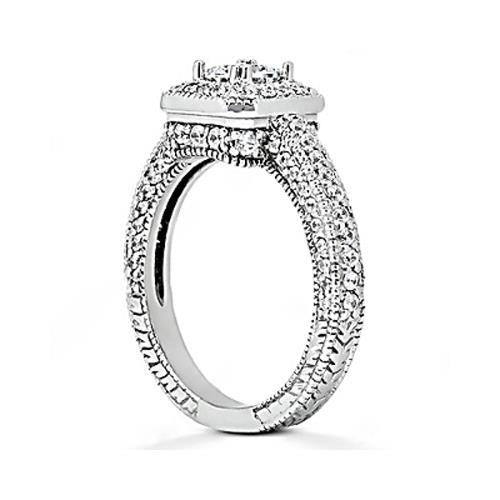 1.75 Carats Bague De Fiançailles Réel Diamant Serti Pavé Millegrain Bijoux Nouveau