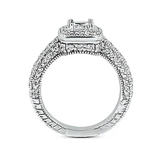 1.75 Carats Bague De Fiançailles Réel Diamant Serti Pavé Millegrain Bijoux Nouveau