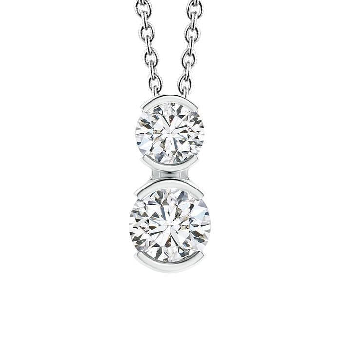 1.75 Carats Rond Deux Pierres Naturel Diamant Diapositive Pendentif Demi-Lunette Sertie D'Or