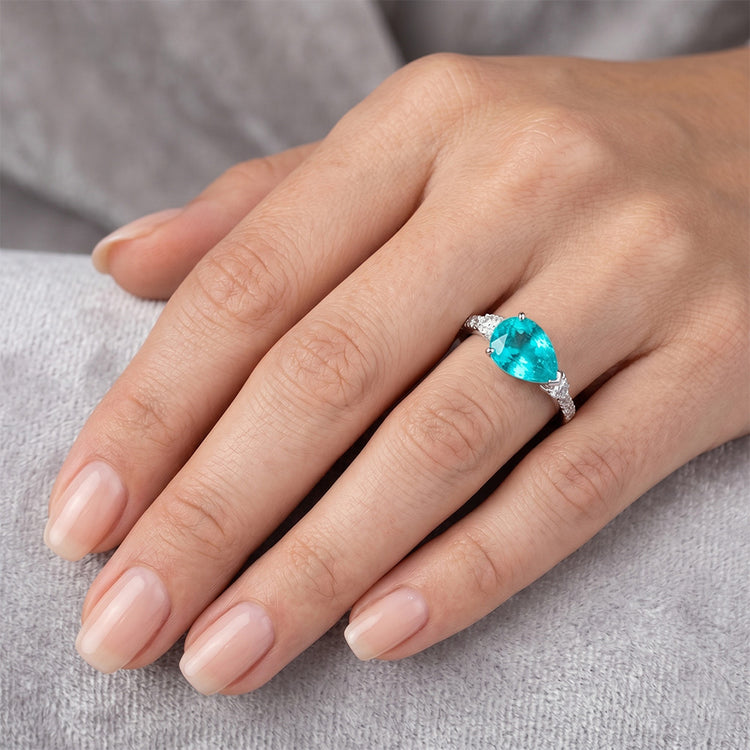 1,75 carats Tourmaline Paraiba Bague avec Gemme en Or Blanc 14
