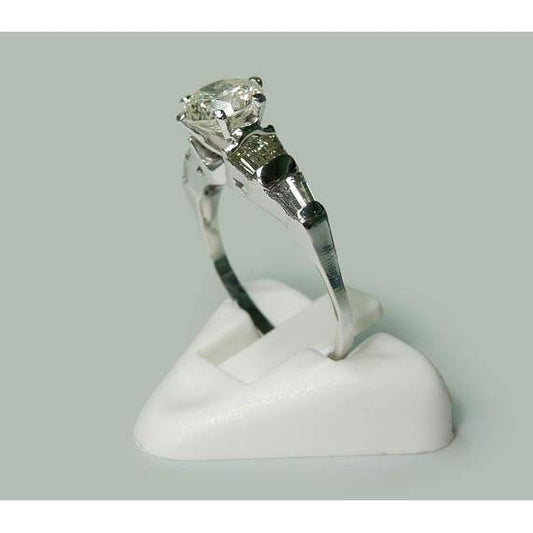 1.77 Carat Réel Diamants Ronds & Baguette Bague de Fiançailles Or Blanc