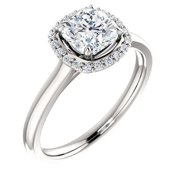 1.80 Carat Coussin Et Bague D'Anniversaire Réel Diamant Rond Halo WG 14K