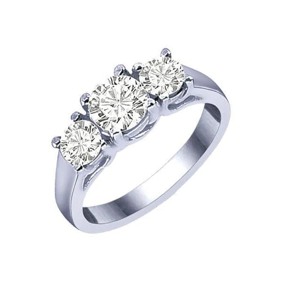 1.80 Carats Bague de Mariage Authentique Diamant Rond Trois Pierres Or Blanc 14K