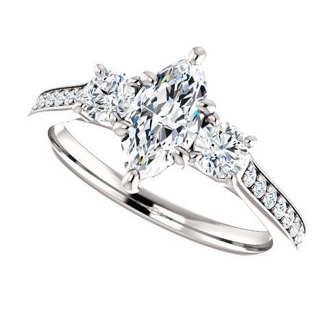1.85 ct. Bague Marquise 3 Pierres Avec Halo Véritable Diamants Ronds Nouveau