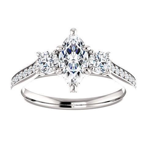1.85 ct. Bague Marquise 3 Pierres Avec Halo Véritable Diamants Ronds Nouveau