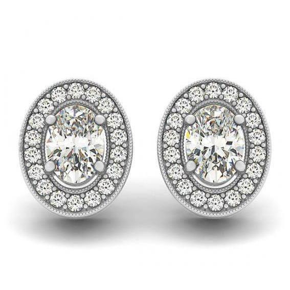 1.86 Carats Ovales Naturel Diamants Halo Boucles D'Oreilles Paire De Boucles D'Oreilles Or Blanc 14K
