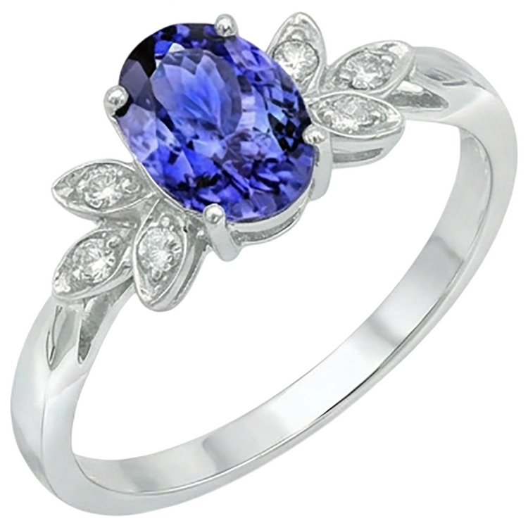 Taille Ovale Tanzanite Bleue bague en Or 14K Blanc – vue d'angle