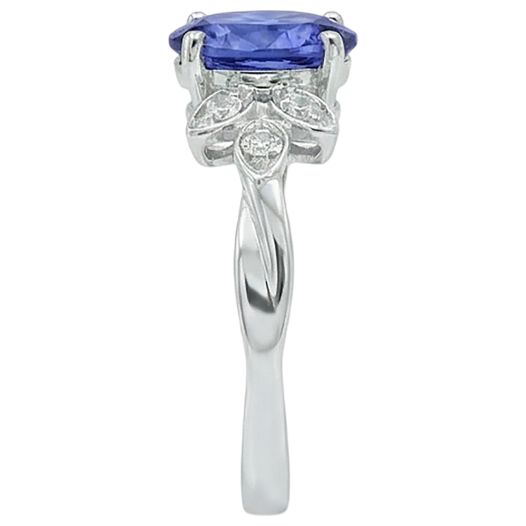 Taille Ovale Tanzanite Bleue bague en Or 14K Blanc – vue de profil