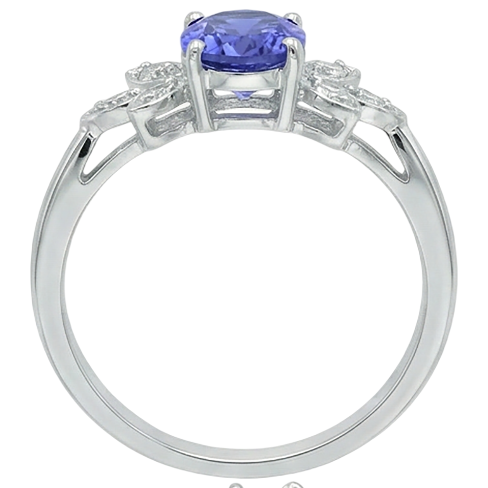 Taille Ovale Tanzanite Bleue bague en Or 14K Blanc – vue de dessus