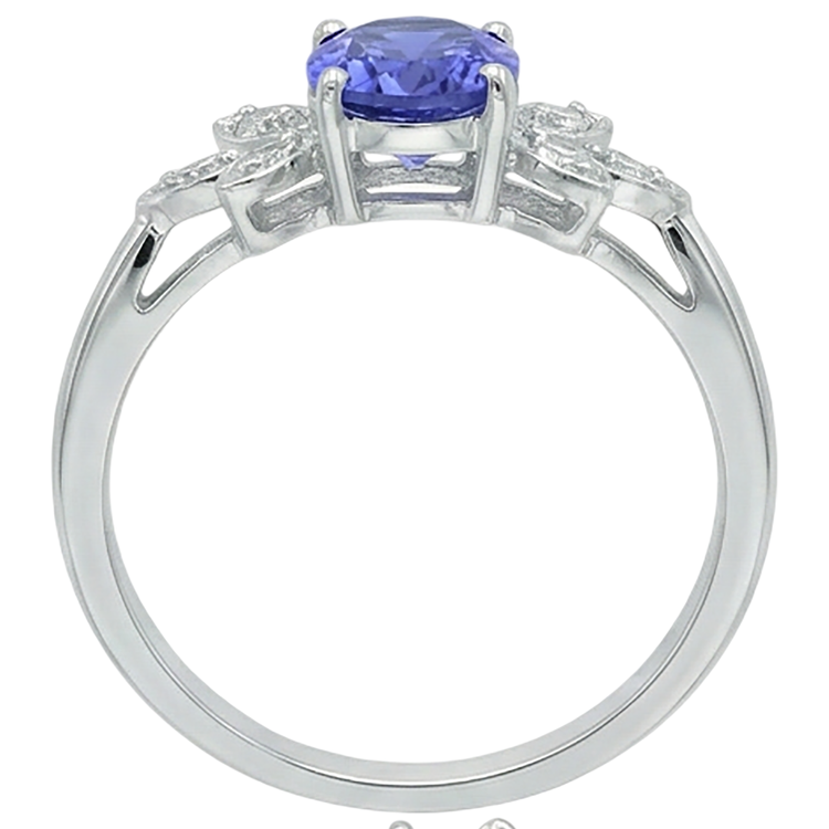 Taille Ovale Tanzanite Bleue bague en Or 14K Blanc – vue de dessus