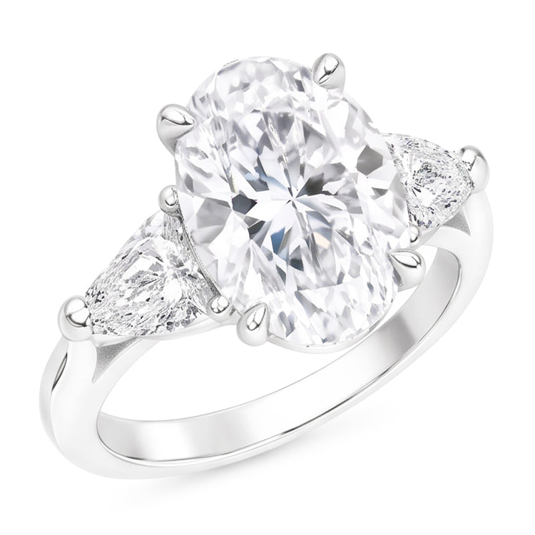 2.20 carats. Bague Ovale Trillion Véritable Diamants Naturels Extraits des Mines ( et non cultivés en laboratoire ) Bijoux Or Blanc Trois Pierres