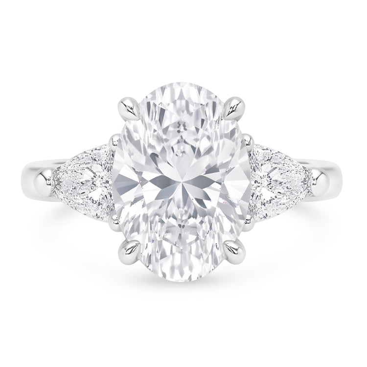 2.20 carats. Bague Ovale Trillion Véritable Diamants Naturels Extraits des Mines ( et non cultivés en laboratoire ) Bijoux Or Blanc Trois Pierres