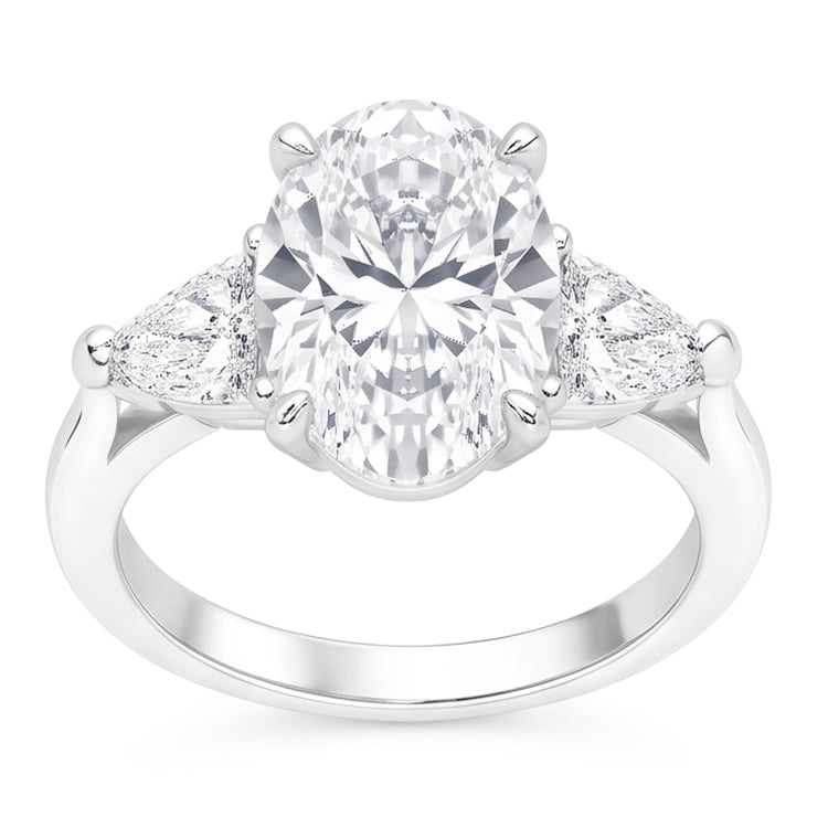 2.20 carats. Bague Ovale Trillion Véritable Diamants Naturels Extraits des Mines ( et non cultivés en laboratoire ) Bijoux Or Blanc Trois Pierres