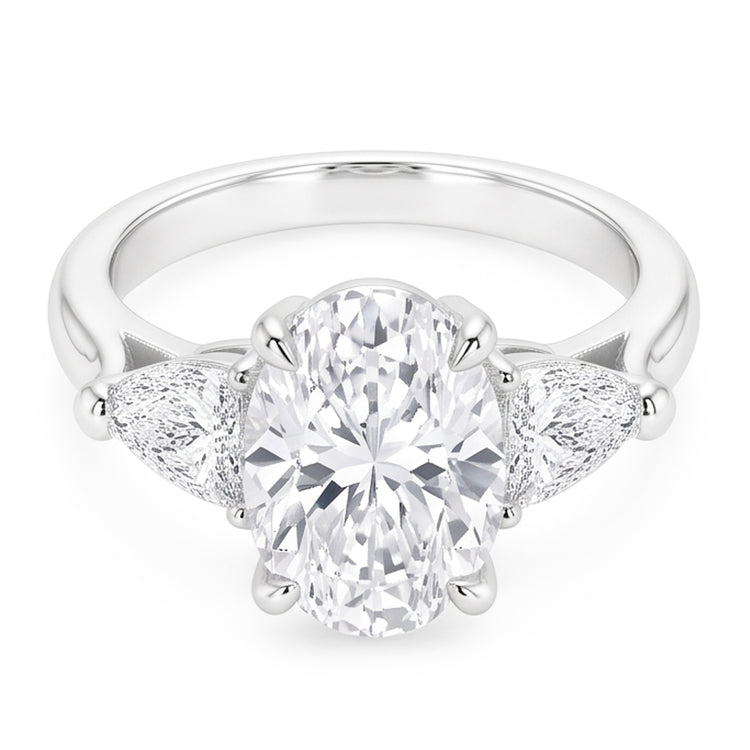 2.20 carats. Bague Ovale Trillion Véritable Diamants Naturels Extraits des Mines ( et non cultivés en laboratoire ) Bijoux Or Blanc Trois Pierres
