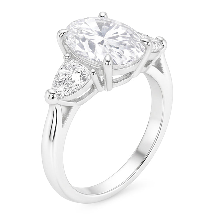 2.20 carats. Bague Ovale Trillion Véritable Diamants Naturels Extraits des Mines ( et non cultivés en laboratoire ) Bijoux Or Blanc Trois Pierres