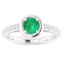 2.25 Carats Bague Émeraude Verte Et Diamant Or Blanc 14K