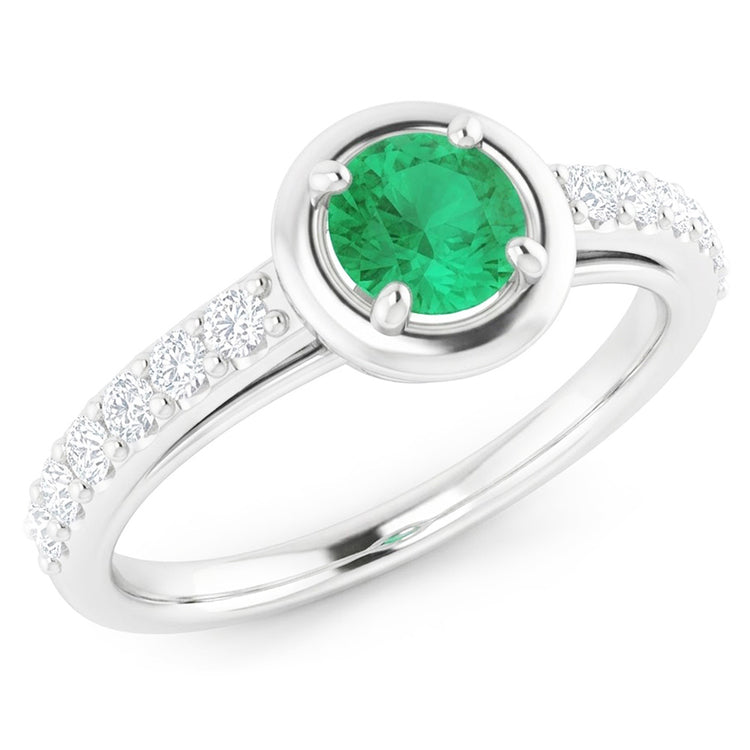 2.25 Carats Bague Émeraude Verte Et Diamant Or Blanc 14K