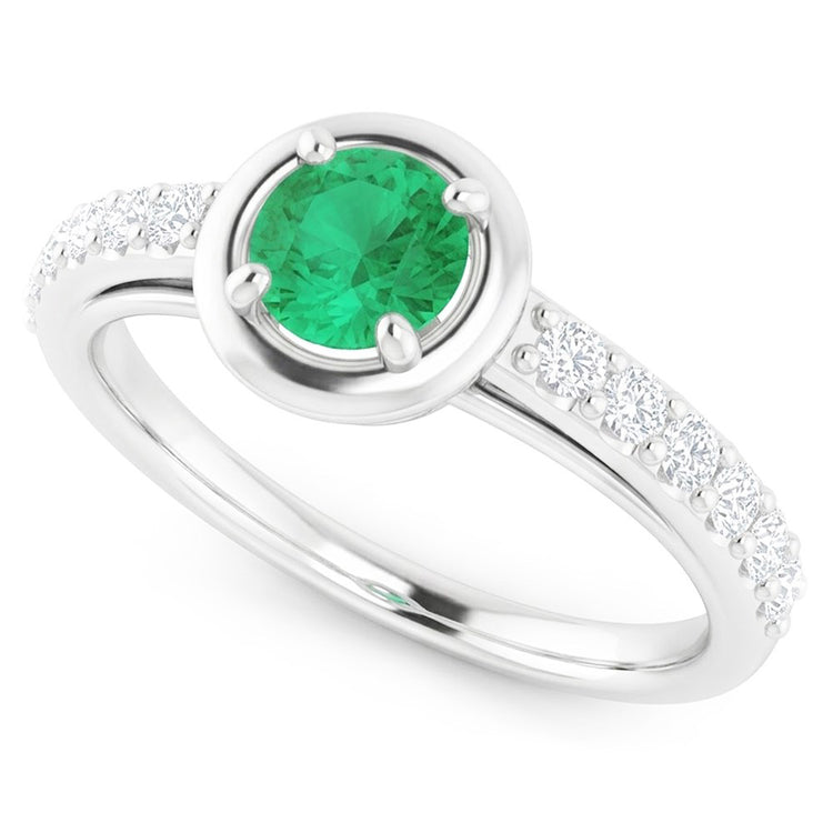 2.25 Carats Bague Émeraude Verte Et Diamant Or Blanc 14K