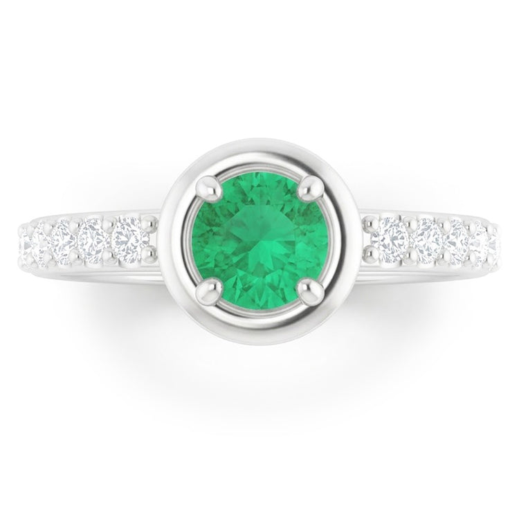 2.25 Carats Bague Émeraude Verte Et Diamant Or Blanc 14K