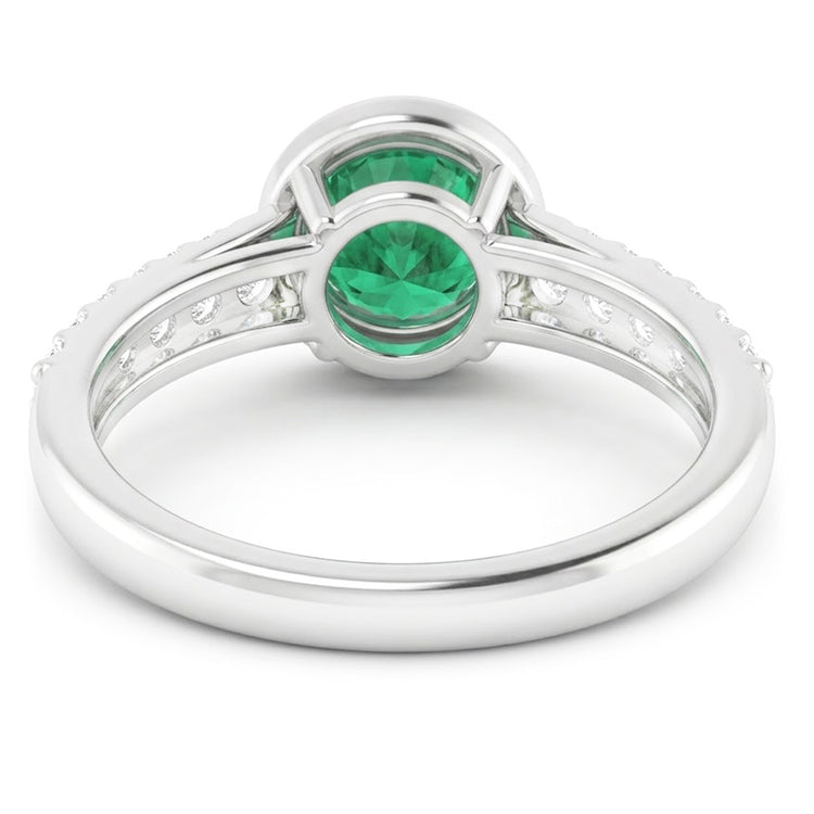 2.25 Carats Bague Émeraude Verte Et Diamant Or Blanc 14K