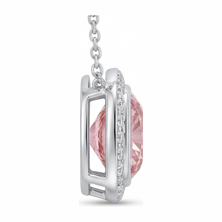 Collier avec Pendentif Halo Coussin en Diamant Rose de laboratoire 2,25 Carats en Or Blanc 14 Carats