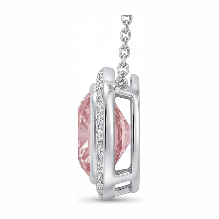 Collier avec Pendentif Halo Coussin en Diamant Rose de laboratoire 2,25 Carats en Or Blanc 14 Carats