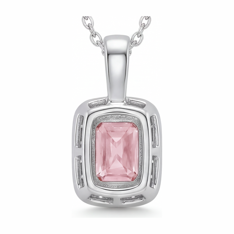 Collier avec pendentif Halo diamant rose de laboratoire taille radiant 2,25 carats en Or Blanc 14 carats