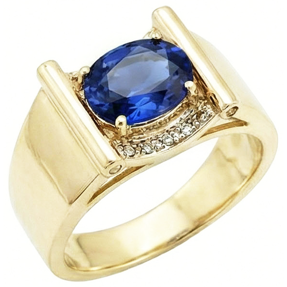 2.26 Carats Diamant Naturels Extraits des Mines ( et non cultivés en laboratoire ) Ceylan Saphir Bague Homme Bijoux Or 14K