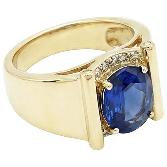 2.26 Carats Diamant Naturels Extraits des Mines ( et non cultivés en laboratoire ) Ceylan Saphir Bague Homme Bijoux Or 14K