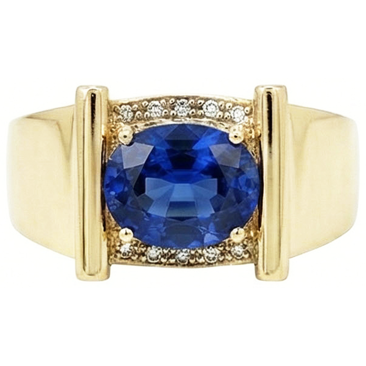 2.26 Carats Diamant Naturels Extraits des Mines ( et non cultivés en laboratoire ) Ceylan Saphir Bague Homme Bijoux Or 14K