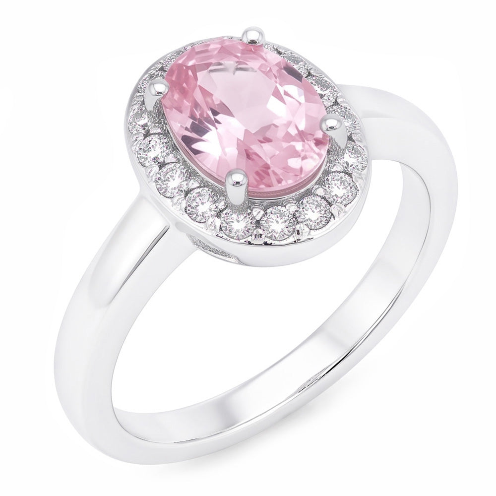 2.26 cts. Bague d'anniversaire avec pierres précieuses ovales roses Halo Or blanc