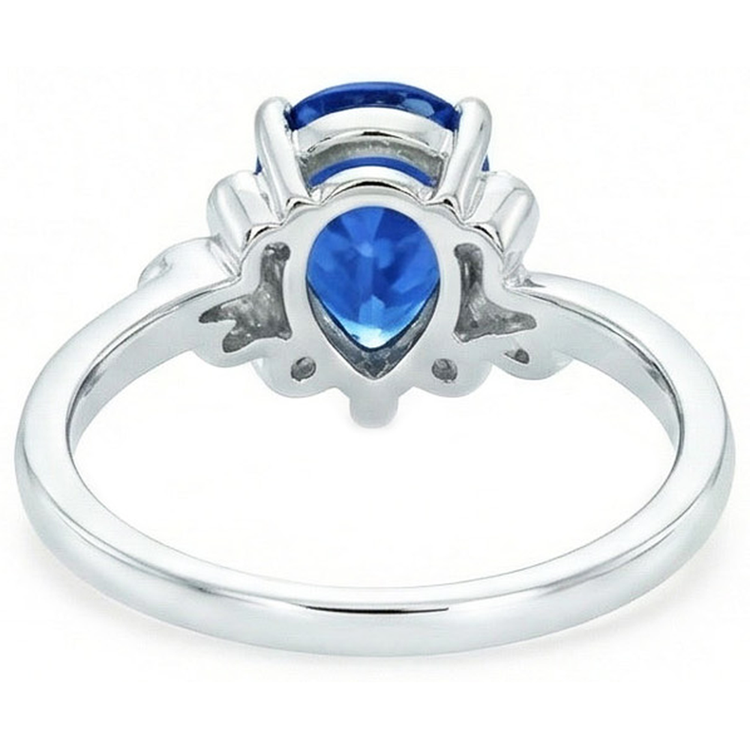 2.30 Carats Bague Saphir Ceylan Et Diamant Naturels Extraits des Mines ( et non cultivés en laboratoire ) Or Blanc 14K