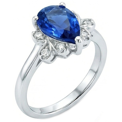 2.30 Carats Bague Saphir Ceylan Et Diamant Naturels Extraits des Mines ( et non cultivés en laboratoire ) Or Blanc 14K